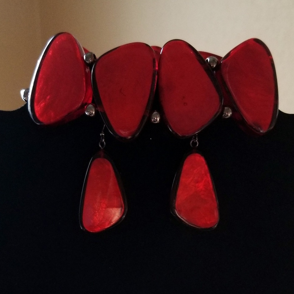 Red lucite Bracelet and Earrings